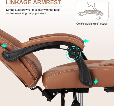 Linkage armrest detail of Boss Level Comfort Reclining Office Chair With Footrest For All Day Comfort Ergonomic Leather Desk Chair