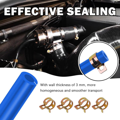 Cool 94 Piece Silicone Vacuum Hose Kit For Auto Repairs Includes 5FT Lines In Six Sizes Plus 64 Connectors And Clamps To Fix Engines Fast Without Breaking A Sweat blue silicone hose with clamps on engine