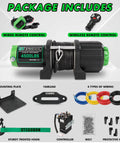Package contents for 4500 Pound Waterproof Electric Winch For ATV And UTV With Synthetic Rope Wireless Remote