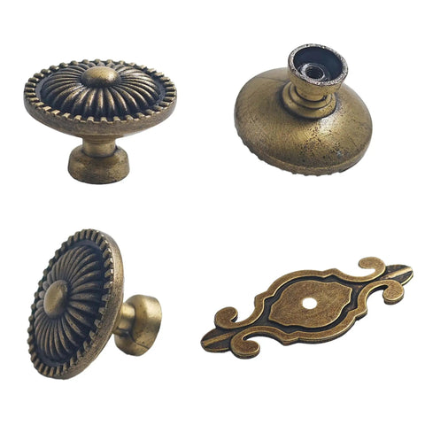 Vintage Retro Drawer Knob Set With Backplates 5Pcs Mushroom Shape Antique Bronze Zinc Alloy Pull Handles For Dresser