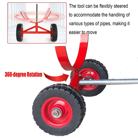 Heavy Duty Pipe Transport Cart Built Tough With Dual Fork Options 28cm Fork For 300mm Pipes 800kg Or 43cm Fork For 426mm Pipes 1000kg Steel Mobile Bar Cradle For Construction Sites Warehouses And Shops, 360-degree rotating wheel