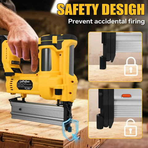 Cordless 2 In 1 Brad Nailer And Staple Gun Compatible With 20v Batteries, Heavy Duty 18 Nail Gun With 800 Fasteners, Slick Trigger No Drama Operation For Woodworking, Home Framing, Furniture Assembly, And Upholstery Jobs