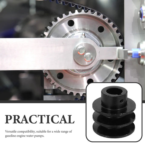 Top Tier Double Groove V Belt Pulley Replacement For Gas Engine Water Pumps showing metal sheave with belt on gas pump