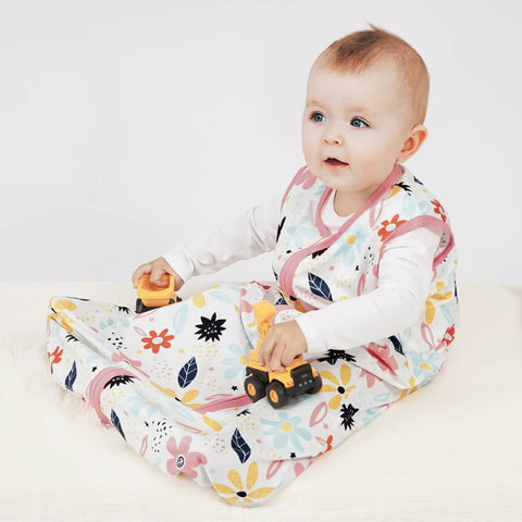 Baby wearing 3-Pack Baby Sleep Sack 0-6 Months 100% Rayon Cotton Wearable Blanket With 2-Way Zipper Lightweight TOG 0.3 Soft Stretchy Sleep Sack