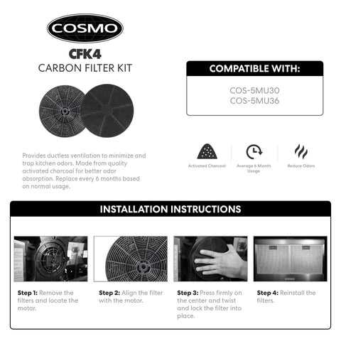 Replaceable Activated Charcoal Range Hood Filter for 5MU30 and 5MU36 installation instructions