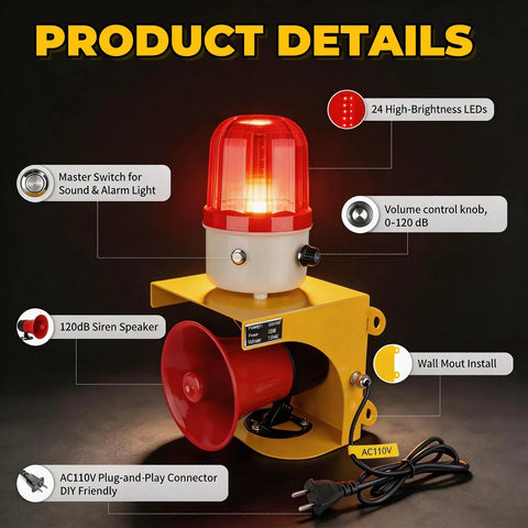 Top Shelf Ac110v Industrial Siren And Alarm Strobe Light With A Hella Kickin 120db Loud Horn And Bulletproof Waterproof Red Beacon Warning Flasher For Emergency Factory Fire Tornado Or Intruder Deterrent