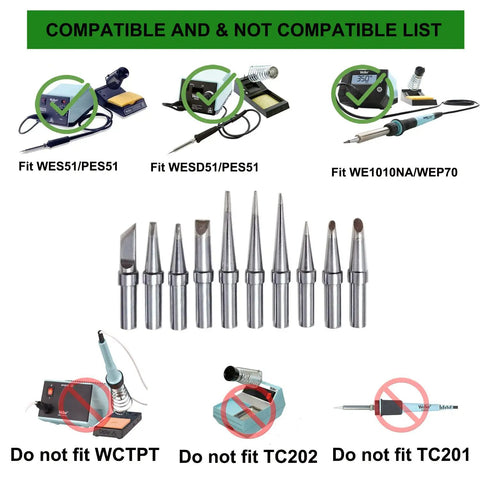 Replacement Soldering Tips Pack For Weller Soldering Stations Including WES51 WESD51 WE1010NA WCC100 PES51 EC1201A ET Tip Set Ten Pack