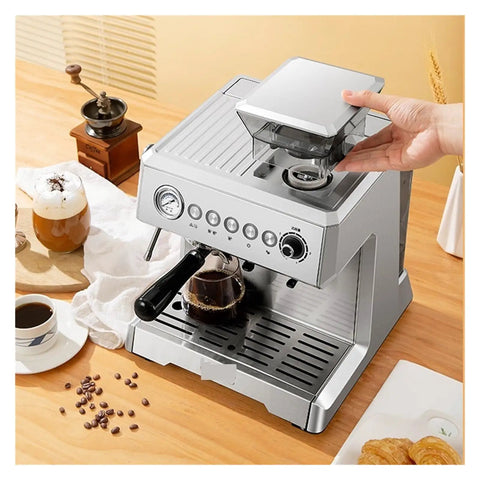 New Espresso Coffee Machine With Built In Grinder 20 Bar Pump Steam Milk Frother Semi Automatic Home Coffee Maker on countertop