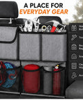 Multi Pocket Rear Seat Bag Optimized For Tesla Cybertruck 2023 Through 2026, storage for tools and everyday gear in sleek gray.