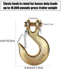 4Pack 3/8 Inch Clevis Slip Hooks With Latch Heavy Duty Forged Steel Safety Hooks For G70 Tow Chains Wrecker Truck, measurements displayed