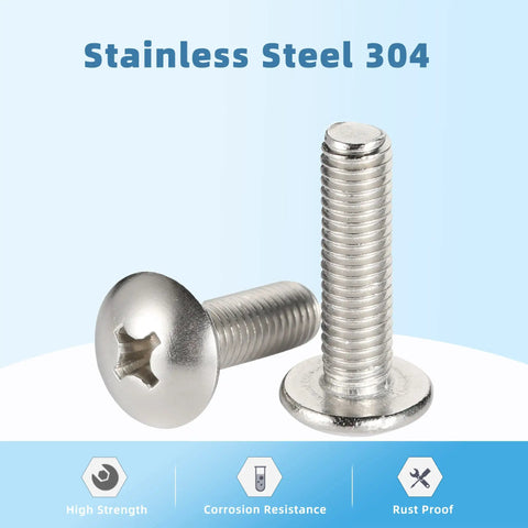 Built Tough 1/4-20 By 1/2 Inch Truss Head Machine Screws Full Thread Grade 304 Stainless Steel showing high strength and corrosion resistance.