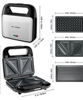 Keinve 3 In 1 Sandwich Maker And Waffle Iron With Removable Non Stick Plates compact design shown from multiple angles.