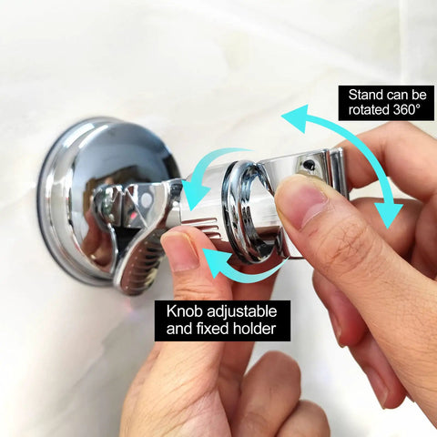 Adjustable Shower Head Holder With Sticky Pad And Removable Suction Cup No Drill Bracket For Bathroom Chrome Polished ABS 360 Degree Rotation