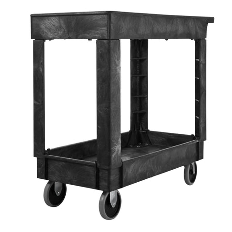 Heavy Duty Workhorse 2 Shelf Service Cart On Wheels With 300 Pound Capacity Black Lipped Shelves And Handy Handle Built From High Density Foam That Will Not Rust Or Chip Ideal For School Restaurant Warehouse And Manufacturing
