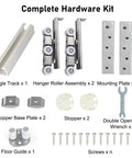 Complete set of Premium Heavy Duty Aluminum Barn Door Rail Set components, including track, roller assembly, and hardware.