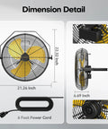 Dimension details of Heavy Duty 18 Inch Industrial Wall Fan With 4800 CFM Airflow, Metal Wall Mount, Powerful Motor, 3 Speed Settings.