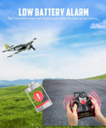 FW190 Fighter Remote Control RC Plane Dope Stability For Beginners And Pros 4CH RTF Airplane in flight with low battery alert