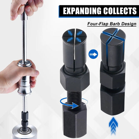 Close-up of expandable collet from Beefy Blind Hole Bearing Puller Set With Slide Hammer Internal Bearing Extractor Kit