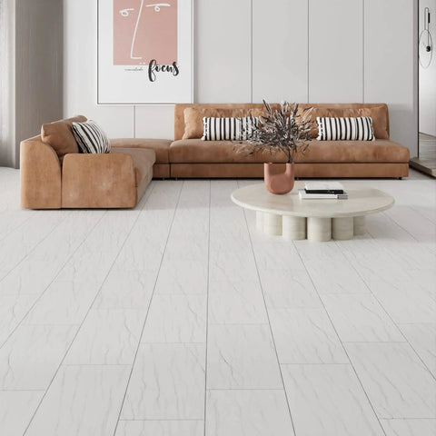 Living room with Grey White Marble Peel And Stick Floor Tiles 12x24 In 15 Pack Diy Ready Waterproof Vinyl Sheet Flooring