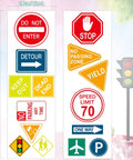 15 Piece Road Sign Wall Decals Set Traffic Street Sign Stickers Vinyl Wall Decor For Classroom Bulletin Board Kid Bedroom And Playroom Back To School Decor With Realistic Sign Shapes Including Circles Squares And Triangles.