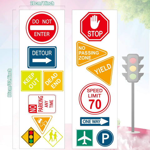 15 Piece Road Sign Wall Decals Set Traffic Street Sign Stickers Vinyl Wall Decor For Classroom Bulletin Board Kid Bedroom And Playroom Back To School Decor With Realistic Sign Shapes Including Circles Squares And Triangles.