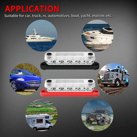 12V Battery Bus Bar Power Distribution Block With 6 M8 Terminal Studs for automotive and marine applications