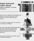 Single External Cutter Head assembly highlighting precision components for consistent performance in black and silver finish.