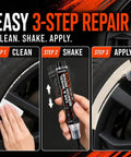 Premium Matte Black Wheel Scratch Repair Kit And Rim Paint Pen To Dodge Curb Bashers And Road Grit By Restoring Slick Finish At Home Without The Costly Mechanic Visit - 3-step repair process image.