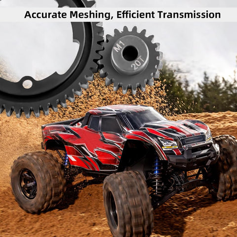 50T Spur Gear 1.0 Mod Hardened Steel With 20T Pinion Gear Upgrade Kit in RC truck on dirt track, for Traxxas X-Maxx, XO-1