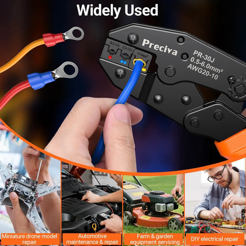 Heavy Duty Crimping Tool Kit For Insulated Terminals And Wire Connectors With Ratchet Crimper Covering AWG 20 To 10 in use