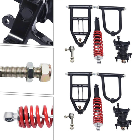 12 Inch Front Suspension Swing Arm Kit For Go Karts And ATVs DIY Ready Metal Swingarm Assembly Upper Lower Set 340mm Length Front Shock Kit Durable Go Kart Suspension Upgrade