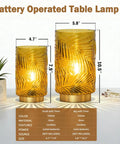Cordless Battery Powered Table Lamp With LED Bulb And Timer Delivers A Lit Glow Leaf Veined Glass Nightlight In Soft Yellow
