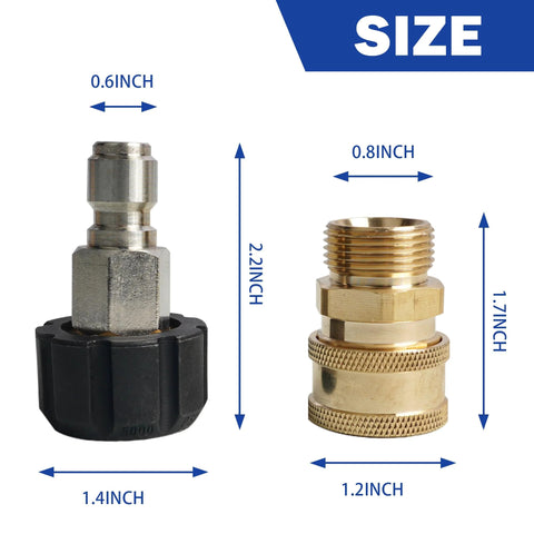 Hourleey pressure washer quick-connect fittings set; M22 14mm to 3/8 in adapters; brass and metal, 2 pieces