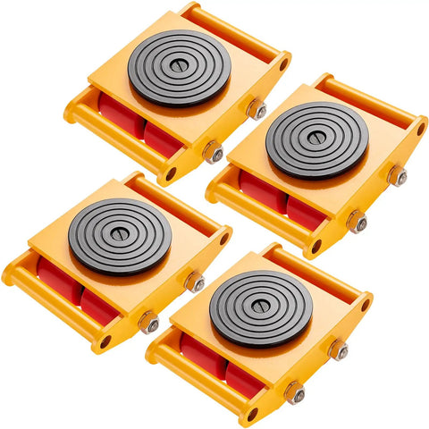 Beefy 4 Pack Heavy Duty Machinery Skates Dollies For Moving Up To 17,637 Lbs With 4 PU Wheels, 360 Degree Rotation, Non Slip Caps