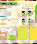 Amazon Montessori Kids Knife Set front: 13pc wooden/plastic kitchen knives with serrated edges, peeler and boards