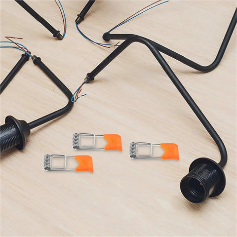Lawsen Spring Clips Recessed Lighting 100 Pcs Spring Snap Downlight Clips, kit with black wiring and orange spring clips.