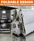 Techtongda Commercial Dough Sheeter Countertop Pizza Pasta Roller With Heavy Duty Conveyor Belt. Adjustable stainless steel dough roller with foldable design.