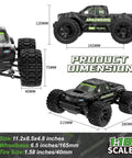 Dimensions of 1/18 Scale Fast RC Car For Adults, 4WD All Terrain Beast Off Road Truck Reaching 35 KMH with wheelbase size.