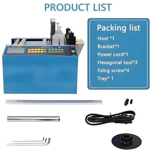 Top Tier Automatic Heat Shrink Tube Cutting Machine With 250W Electric Power, Featuring Microcomputer Control, with accessories shown.