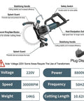Kickass 8800W Electric Ring Saw For Concrete Wall Grooving With Brushless Motor and Thick Titanium Blade detailed view with specifications.