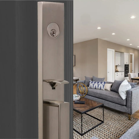 Get That Killer Modern Look For Your Front Door With This Satin Nickel Single Cylinder Keyed Entry Handle Set Complete With Philtower Lever