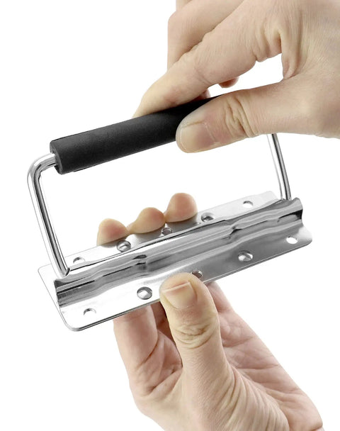Heavy Duty Spring Loaded Pull Handles With PVC Grip for tool boxes and cases, chrome finish close-up showing spring action