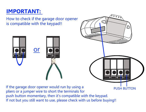 Diagram showing garage door opener compatibility for IP68 Waterproof Digital Wired Keypad In Tough Metal Case.