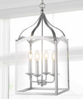 Silver 11 Inch Four Light Traditional Lantern Pendant With Metal Frame And Clear Glass Shade Classic Chandelier For Foyer Or Kitchen Island Energy Saving LED Bulbs Included