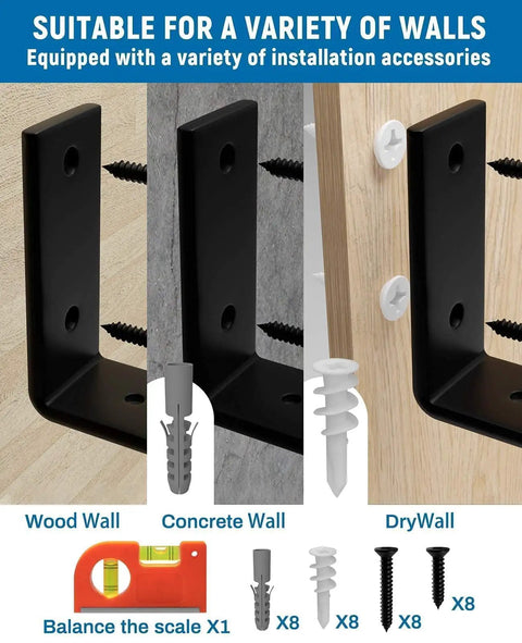 Heavy Duty 12 Inch Shelf Brackets Set Of 4 for DIY Floating Shelves with wall installation accessories for wood, concrete, drywall