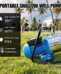 Smooth Operator 1.6Hp Shallow Well Jet Pump Featuring Rugged Stainless Steel Build For Effortless Garden Irrigation Lawn Care And Quick Property Draining Moves Up To 1600, on grass with palm trees.