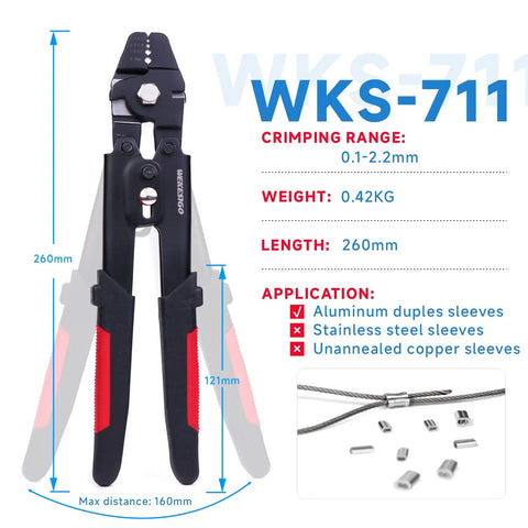 Heavy Duty Wire Rope Swager Swaging Tool For Crimping Aluminum Ferrules Loop And Duplex Sleeves And Fishing Lines Up To 2.0mm Five Sixty Fourth Inch Built Tough Hardened Steel Build For Long Lasting Durability, 260mm hardened steel crimper