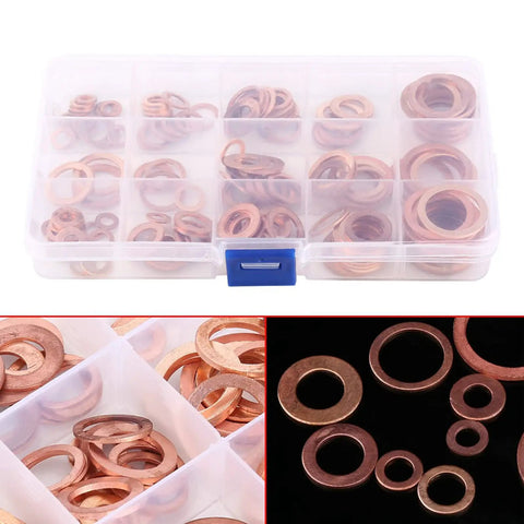 Top Tier Copper Flat Washer Assortment Set With M5 And M22 Sizes Perfect For Grounding Heat Conduction And Bolt Jobs On Machinery Frames Or Plumbing Projects Keeping Your Gear Cool And Connected Like Never Before. Copper flat washer assortment in organizer case, M5-M22 sizes