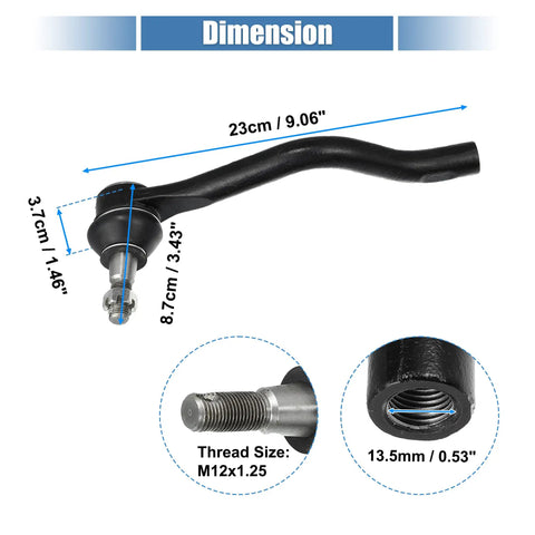 Two Pack Beefed Up Front Outer Tie Rod End Links For Nissan Altima 2007 To 2015, Nissan Maxima 2009 To 2018, And Nissan Murano 2009 To 2012, Suspension Steering Tie Rod Ends ES800357 ES800358 Replacement Pair, black steel, 23cm