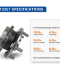 Front Wheel Hub And Bearing Assembly 513257 That Fits 2010-2012 Lexus HS250H, side view with specifications displayed